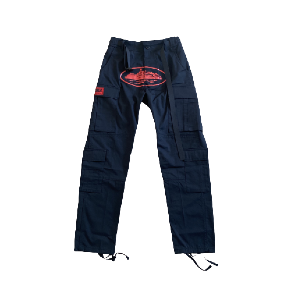Pantalón Corteiz Black Red Logo