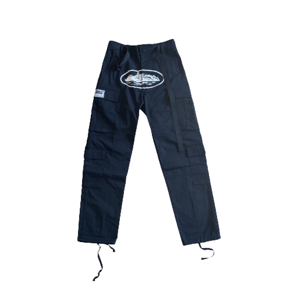 Pantalón Corteiz Negro y Blanco Logo Blanco
