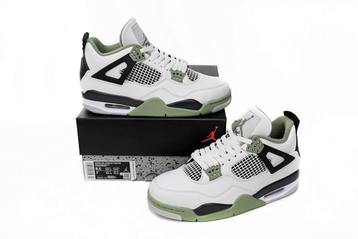 Alternative view of Air Jordan 4 WMNS “Oil Green”Seafoam